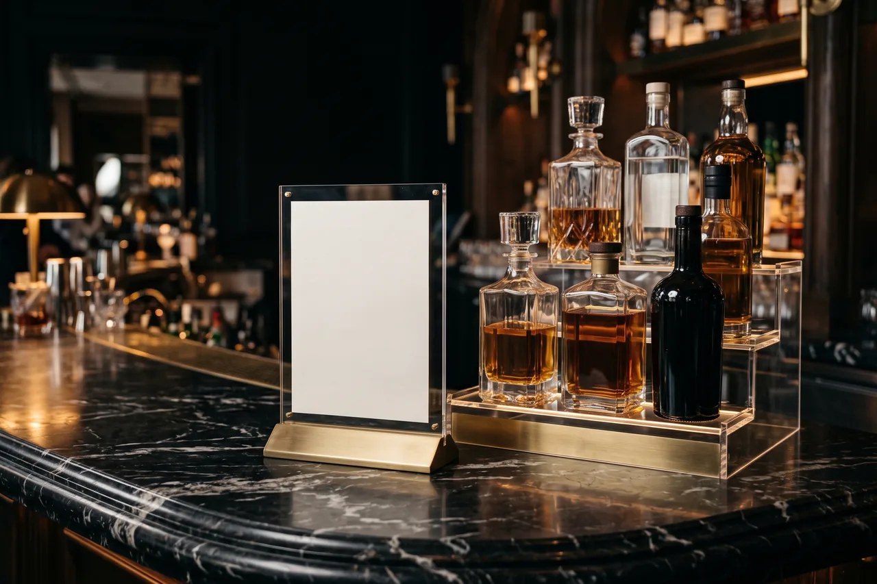 Wizualizacja ekspozycji z plexi — HoReCa premium